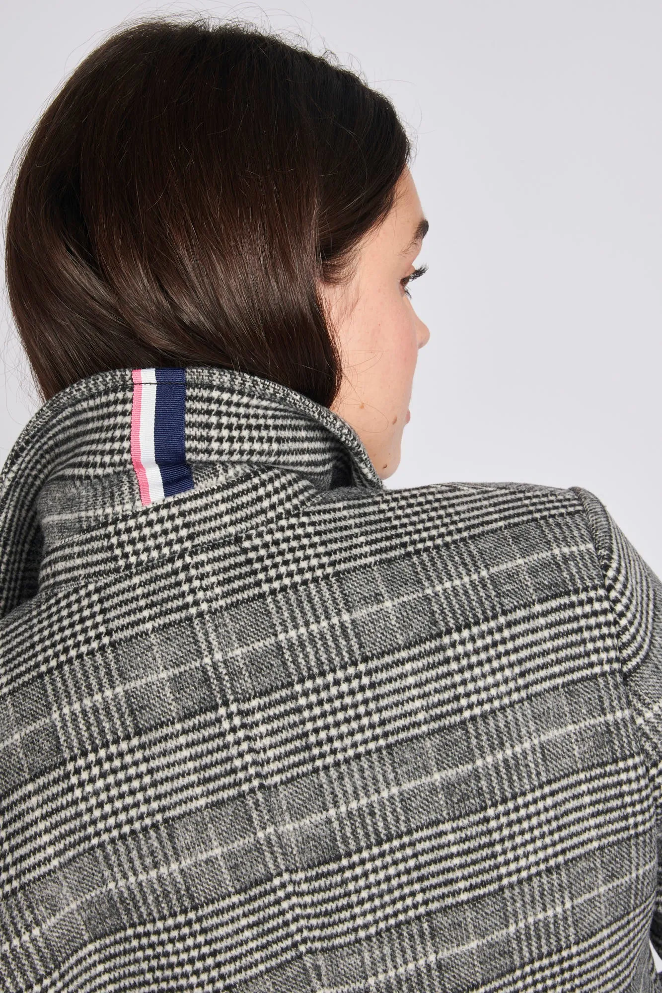 Womens Check Double Breasted Coat in Black